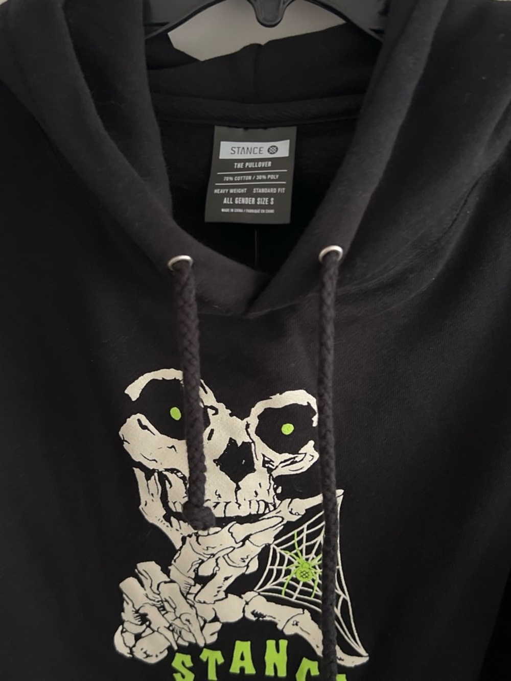 Stance Black Hoodie with Cream Skull and Neon Green Accents